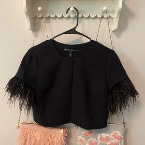 Formal black shrug with feather sleeves